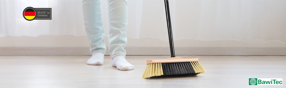 Qualitäts Zimmerbesen Kehrbesen 30cm lackiert mit Teleskopstiel Länge 130cm ausziehbar zweifarbige Borsten