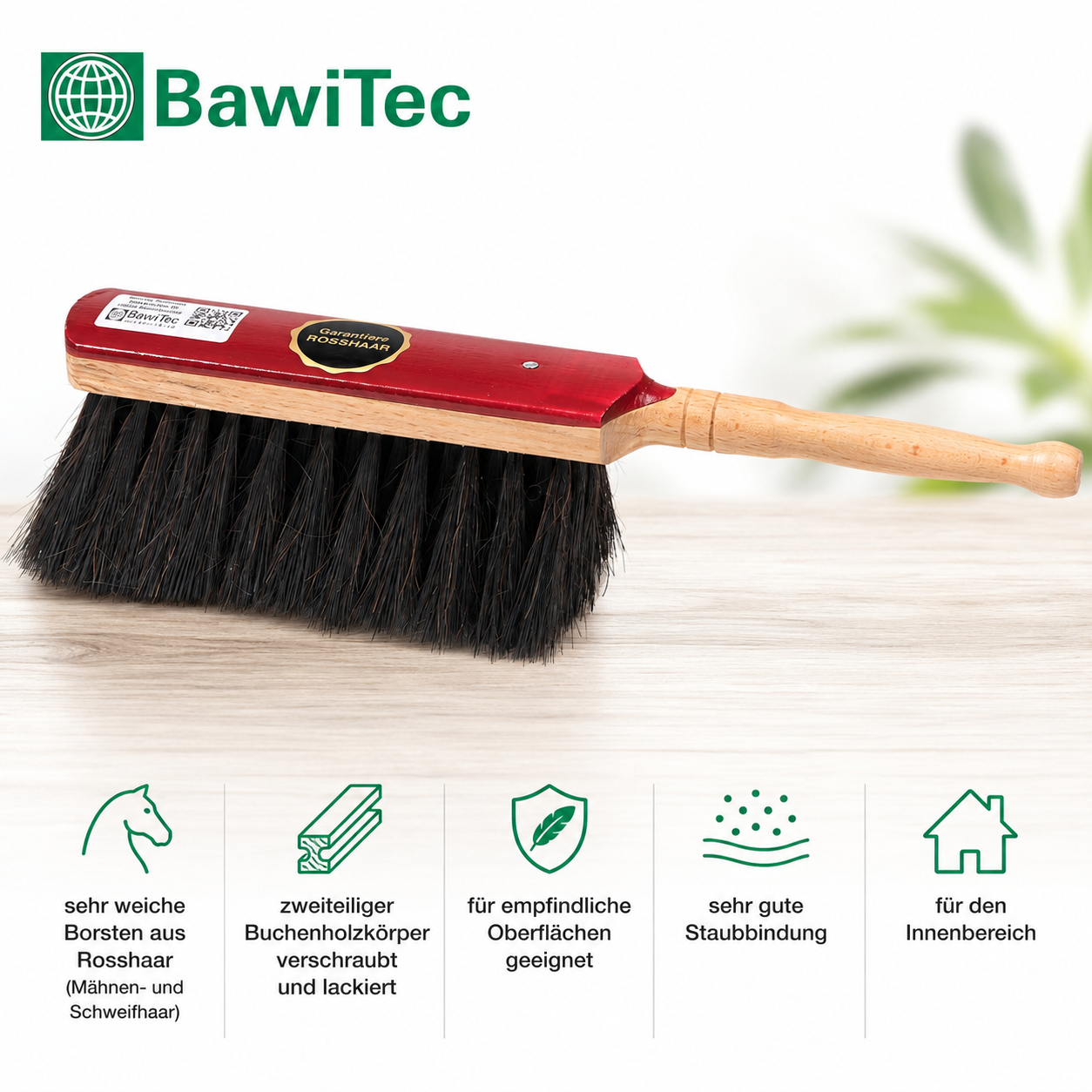 Real horsehair bristles hand brush 29cm 2-piece wood screwed very soft bristles quality hand broom