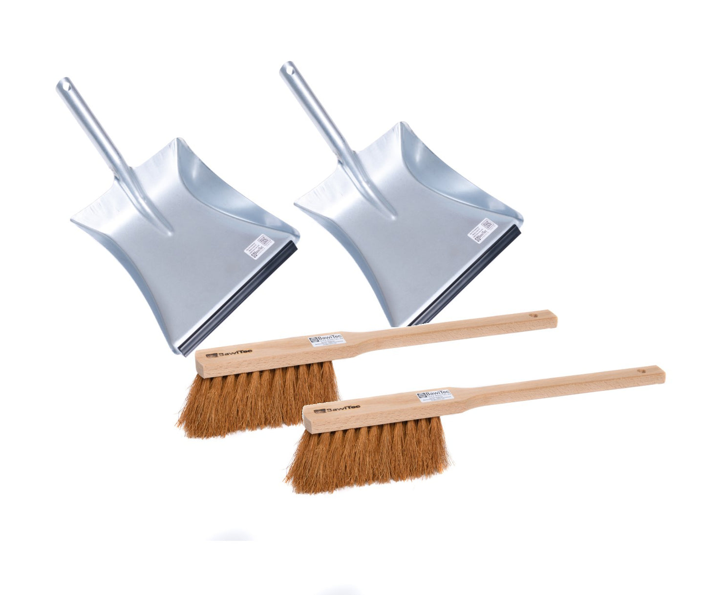 Pack of 2 sweeping set coconut hand brush 43cm long handle metal dustpan with lip
