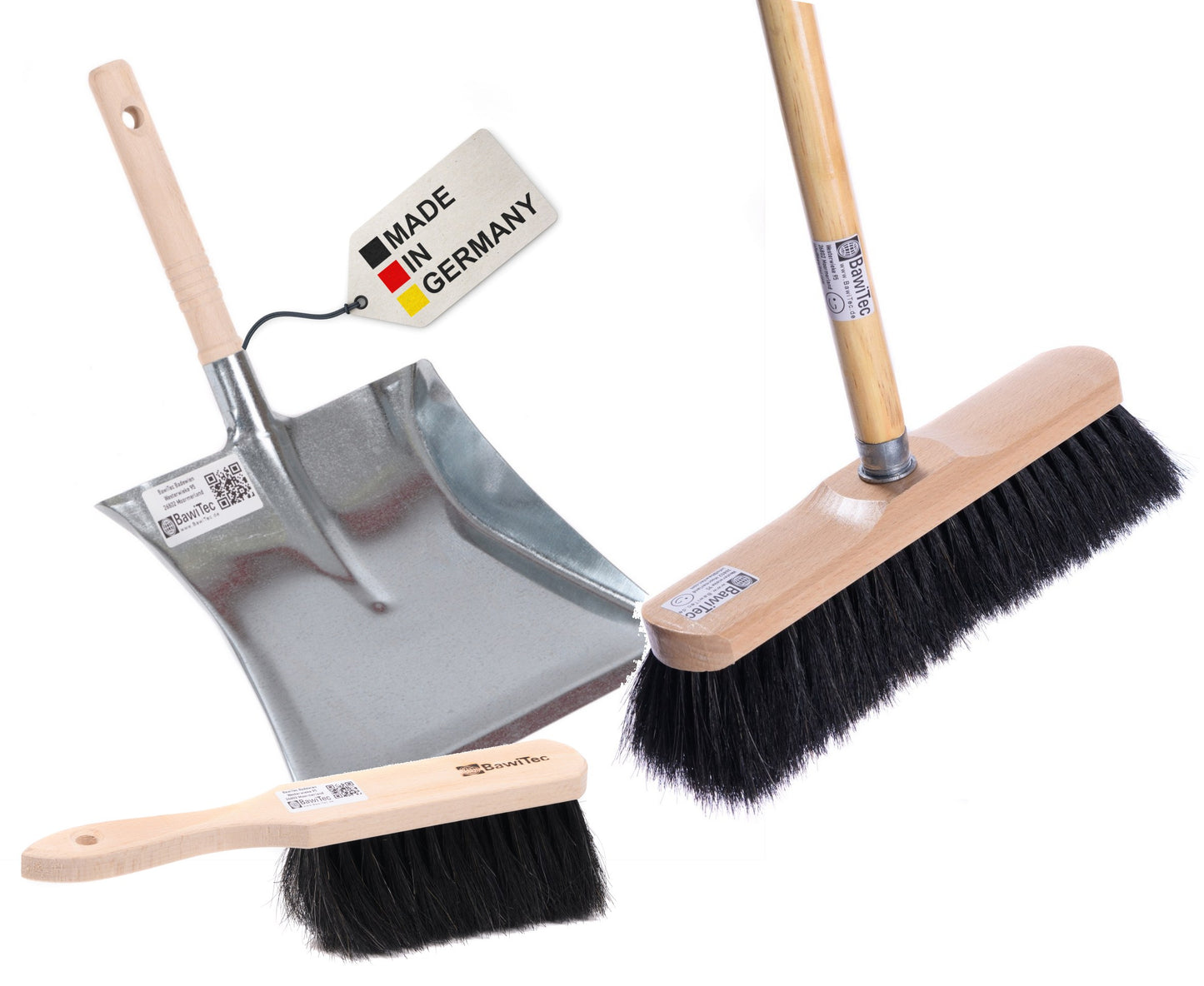 Komplett-Set Rosshaarbesen Zimmerbesen mit Holzstiel Handfeger und Kehrschaufel