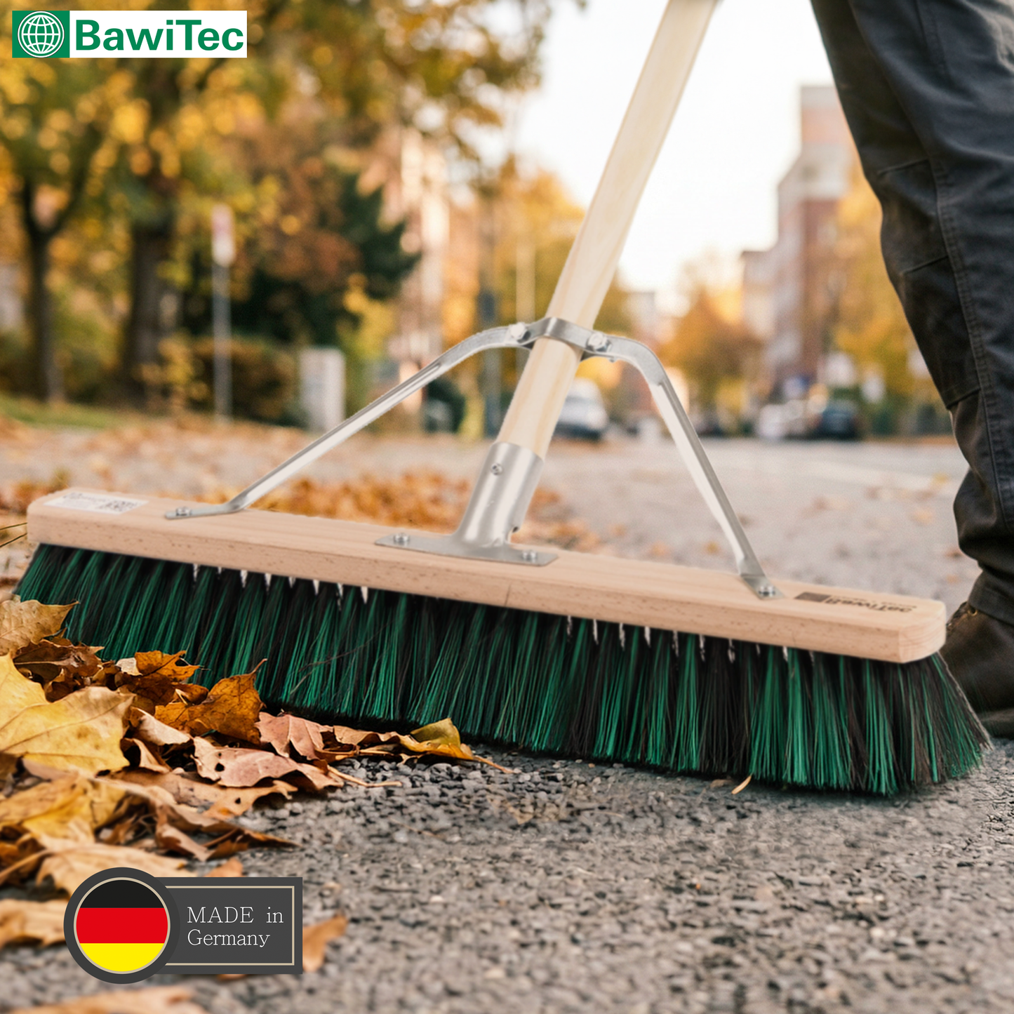 Special broom BawiMix bristles with handle stabilizer and wooden handle/handle sweeping broom for coarse and fine dirt
