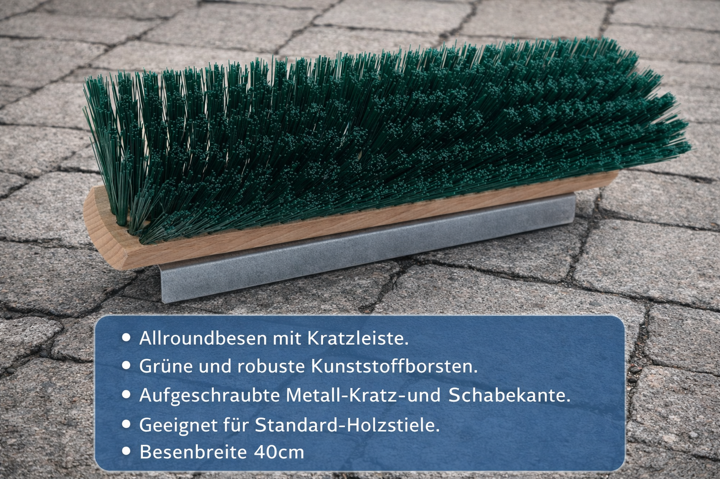 Gartenbesen Universalbesen mit Metall-Kratzleiste Breite 40cm Kunststoff-Borsten grün
