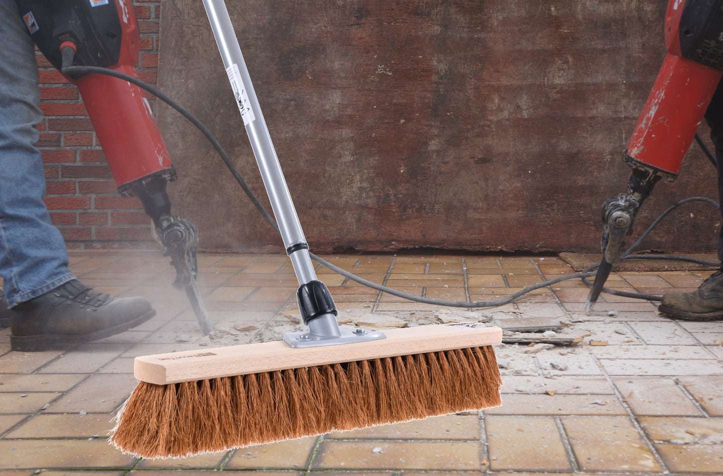 Hall broom coconut broom with telescopic handle, infinitely adjustable sweeping broom plant fiber coconut bristles