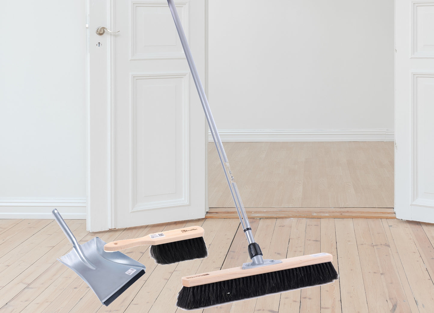 Horsehair natural hair broom set sweeping set XL 60cm incl. hand brush and dustpan