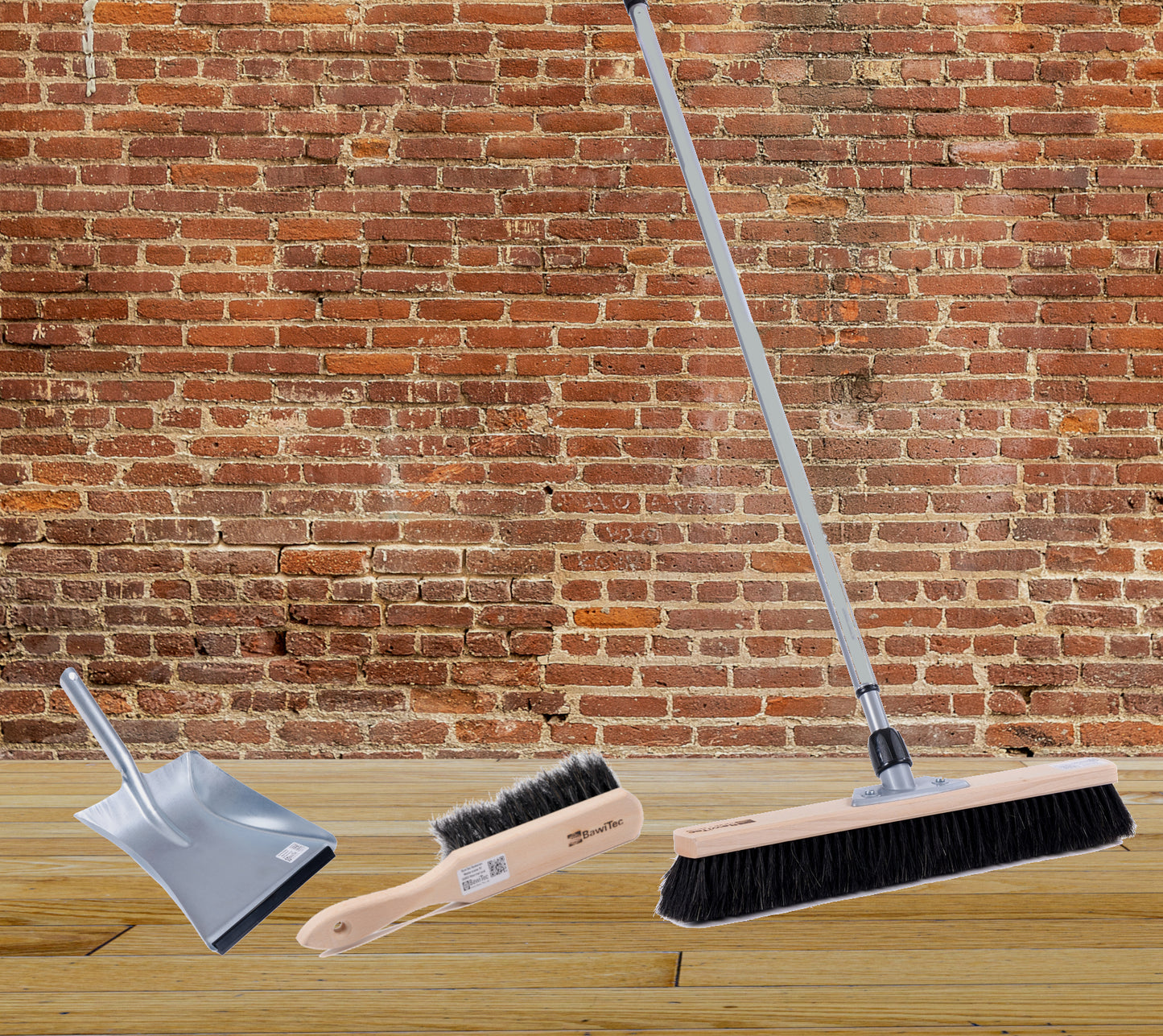 Horsehair natural hair broom set sweeping set XL 60cm incl. hand brush and dustpan