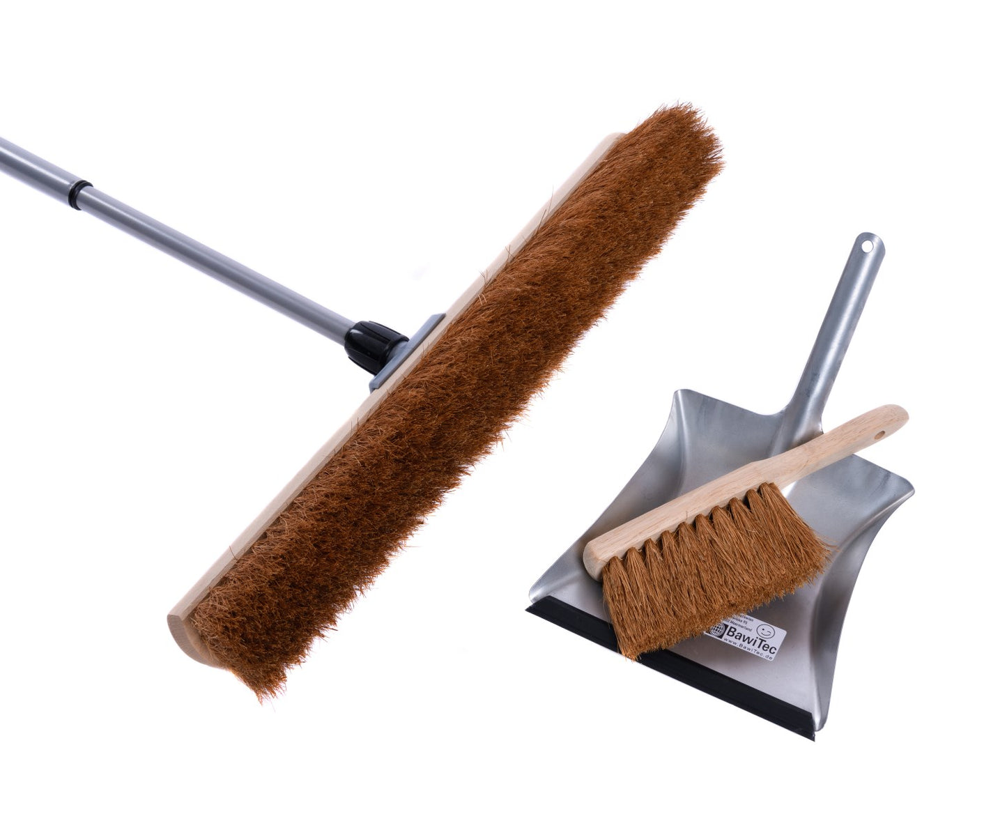 Coconut broom sweeping set coconut natural fiber bristles broom with telescopic handle hand brush and dustpan sweeping set