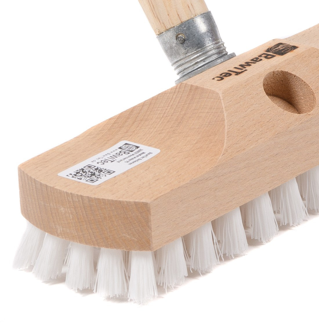 Schrubber 22cm mit Gewinde und passendem Holzstiel 120cm Kunststoff-Borsten weiß