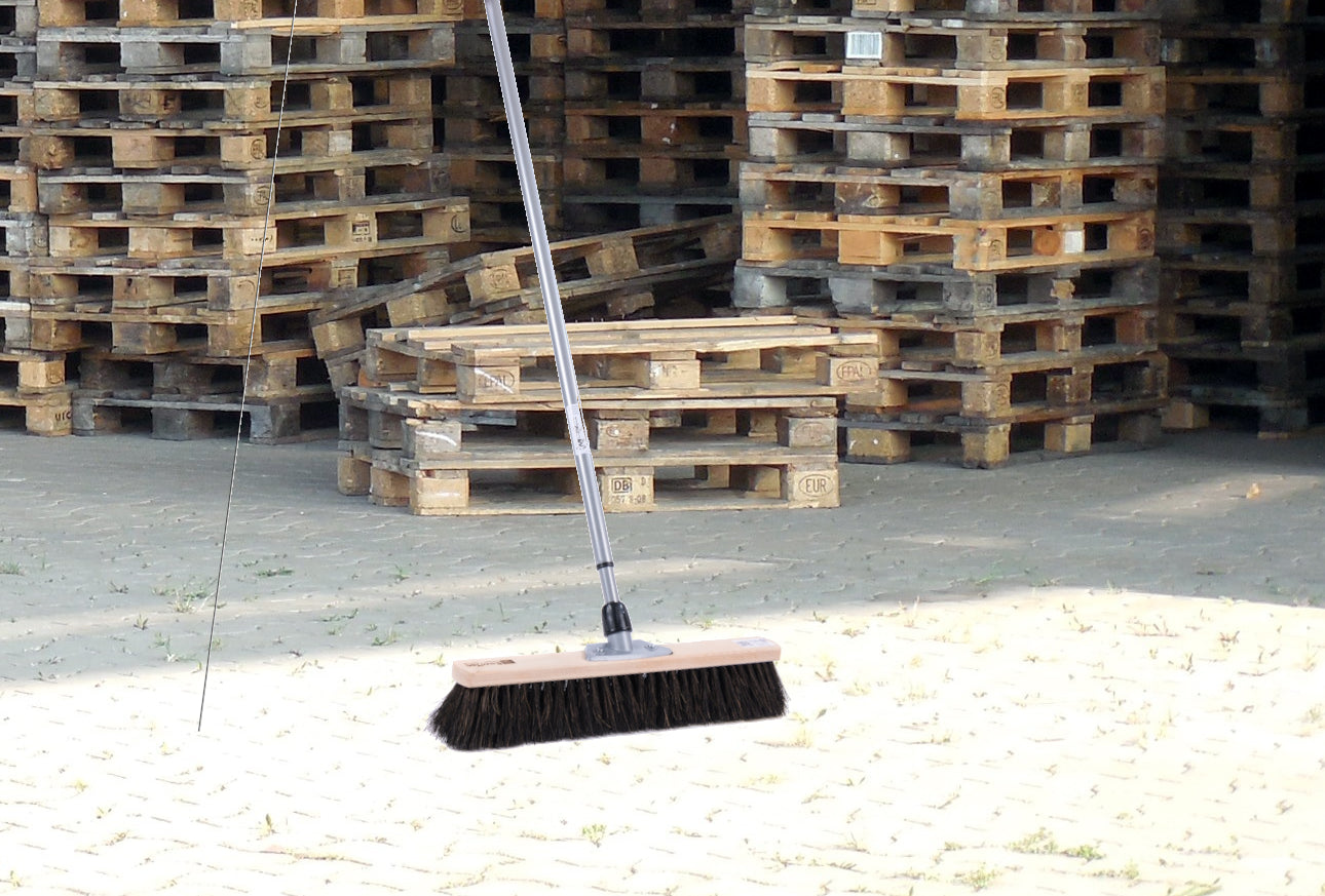 Sweeping broom arena broom wet/oil-resistant with telescopic handle max. 200cm length natural fiber bristles