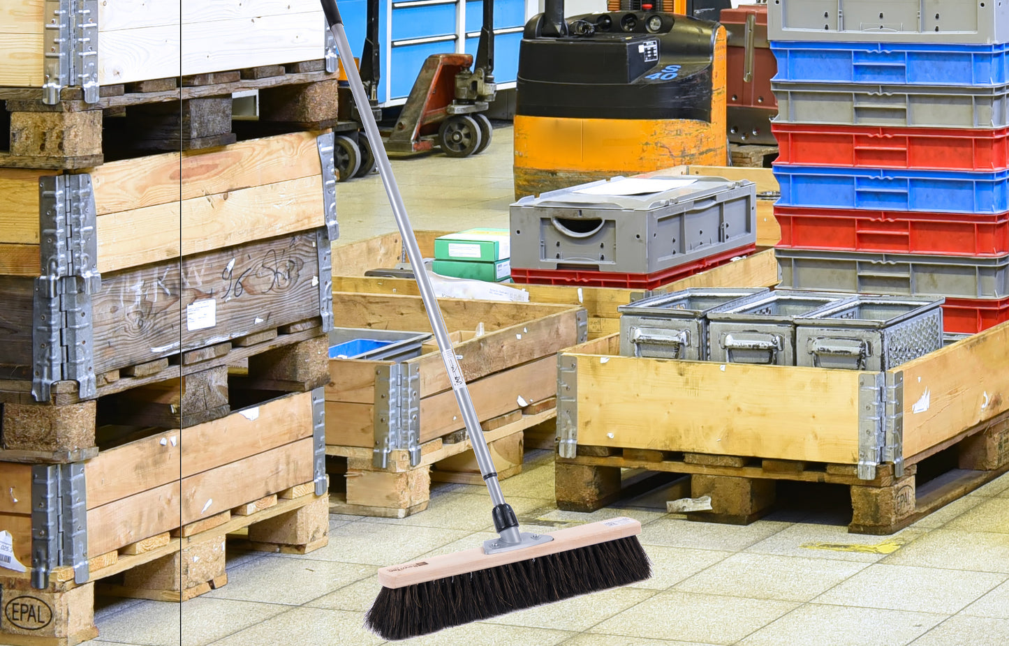 Sweeping broom arena broom wet/oil-resistant with telescopic handle max. 200cm length natural fiber bristles