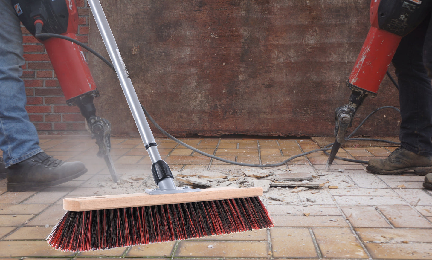 Outdoor broom street broom Arenga mix bristles with telescopic handle, infinitely extendable, sweeping broom with handle
