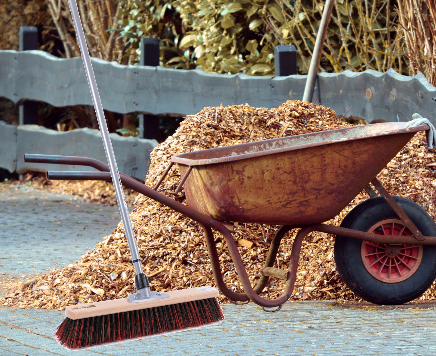 Outdoor broom street broom Arenga mix bristles with telescopic handle, infinitely extendable, sweeping broom with handle
