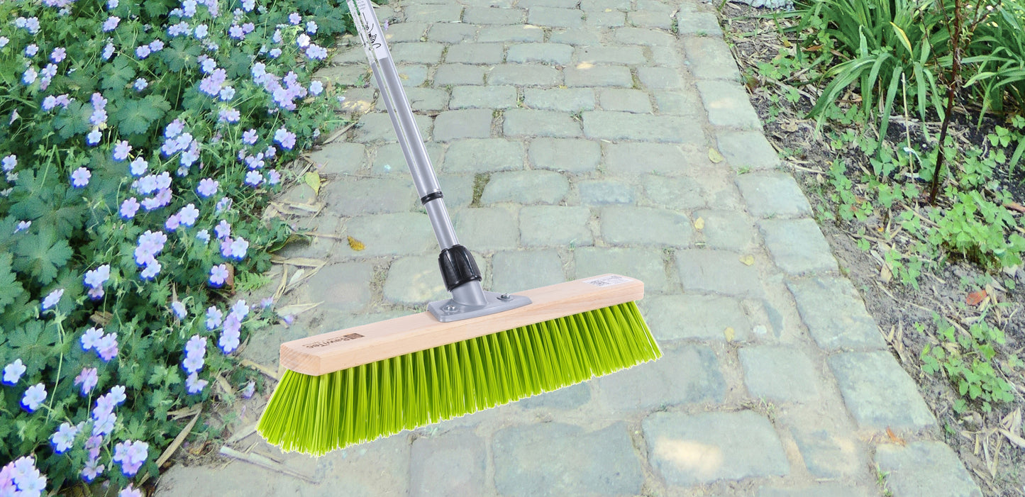 Street broom Elaston neon green with telescopic handle, infinitely adjustable garden broom