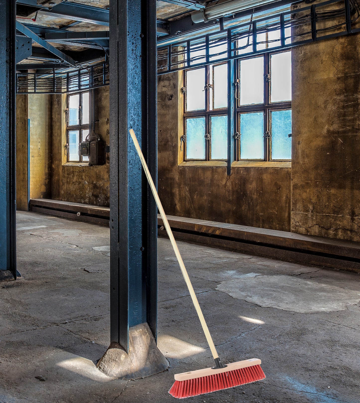 Professional street broom Eralon-Elaston bristles red plastic with handle broom handle workshop broom