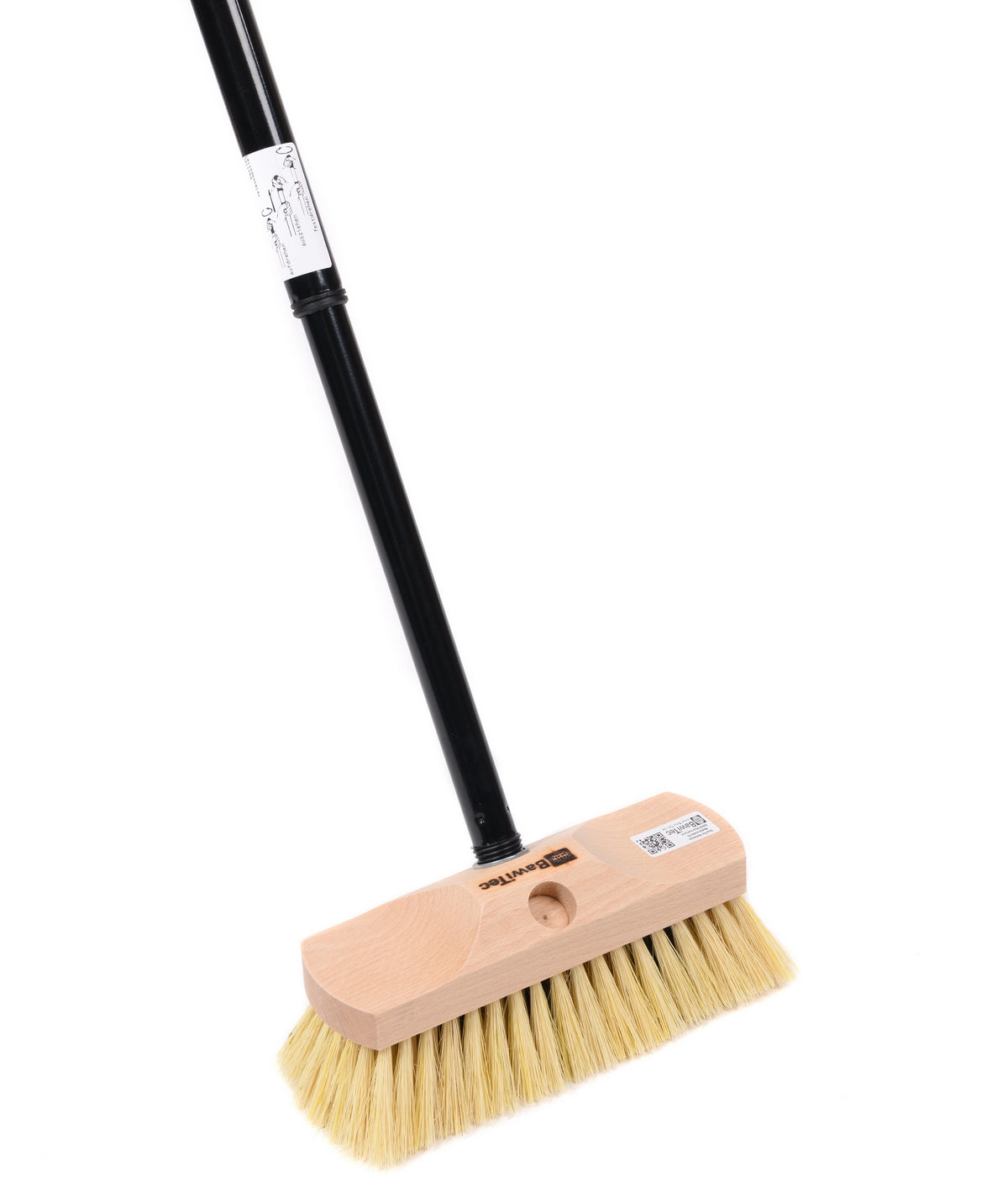 All-purpose scrubber 25cm wide with extra long natural fiber bristles with handle universal brush