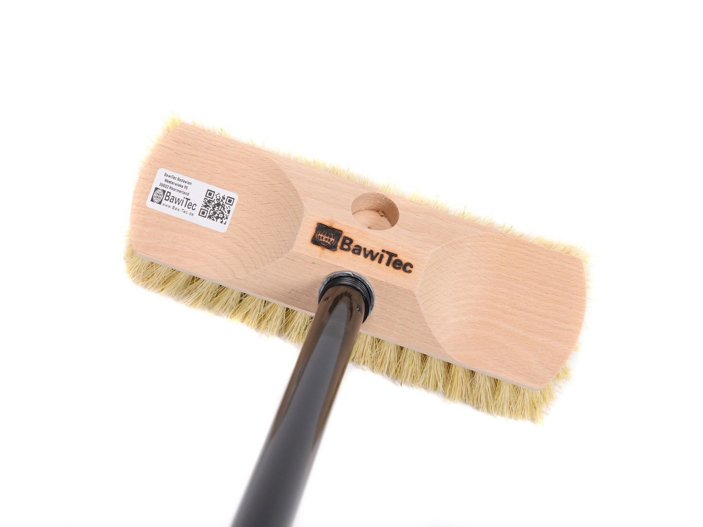 All-purpose scrubber 25cm wide with extra long natural fiber bristles with handle universal brush