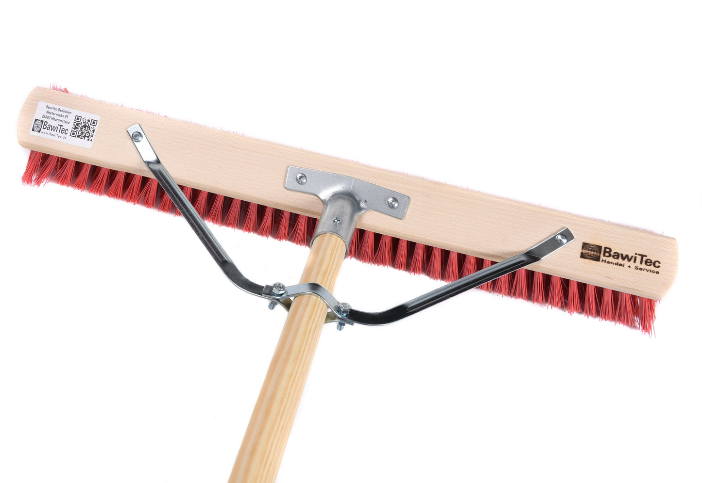 Professioneller Straßenbesen Elaston-Borsten rot mit Stielstabilisator und Holzstiel Stiel Besen