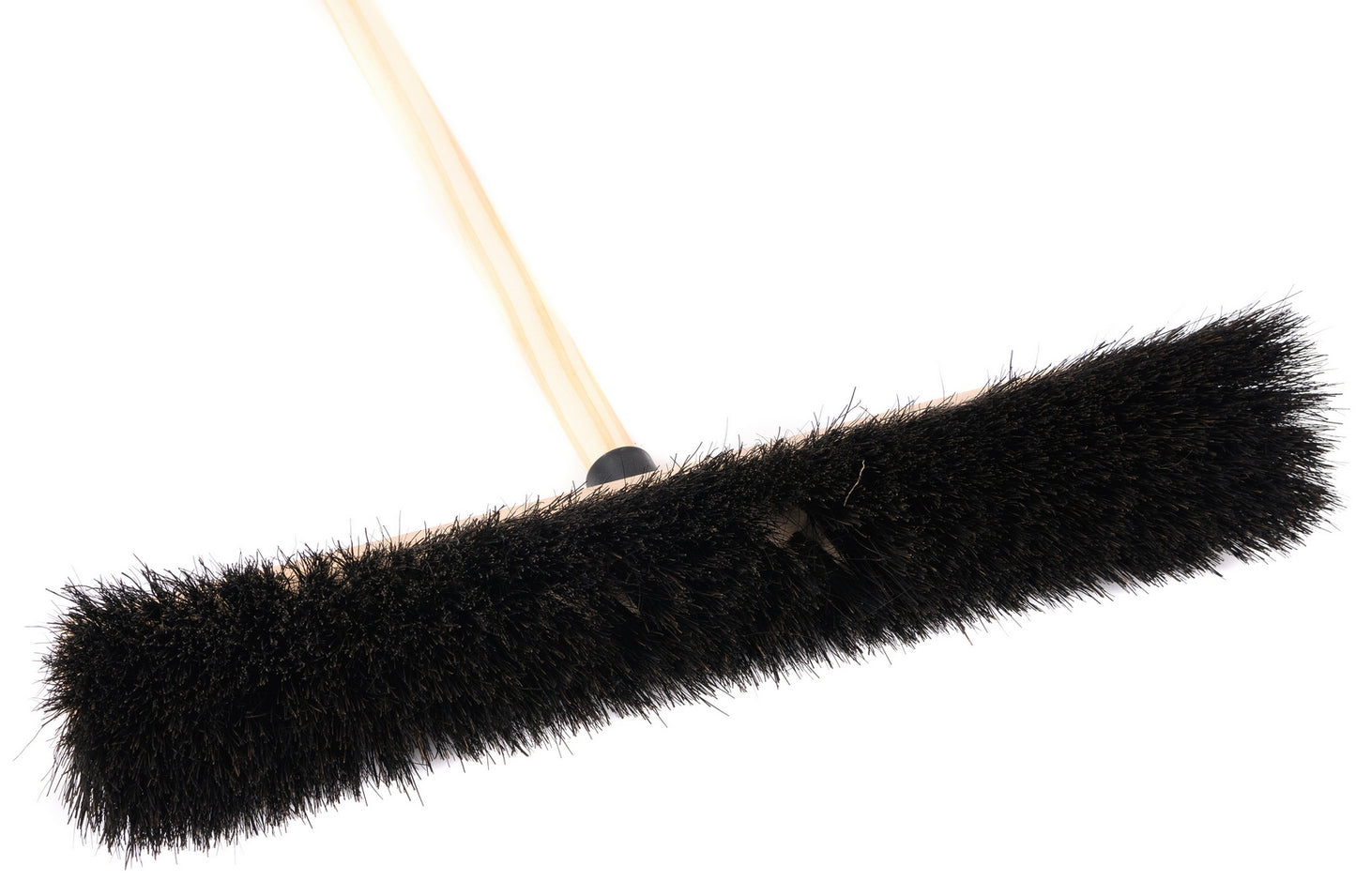 Professional sweeping broom with real Arenga natural fiber bristles, wet and oil-resistant, including wooden handle