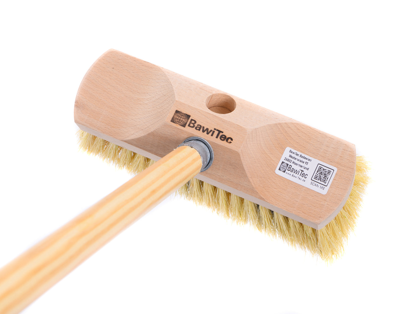All-purpose scrubber 25cm wide with extra long natural fiber bristles with handle universal brush