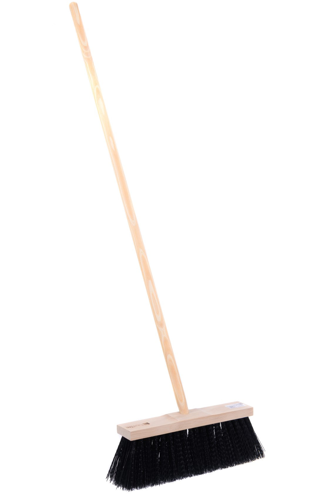 Special broom for rough work, street broom, long plastic bristles, black with handle/wooden handle