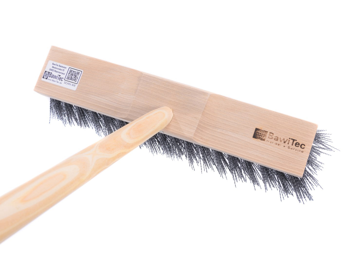 Special broom for rough work, street broom, long plastic bristles, black with handle/wooden handle