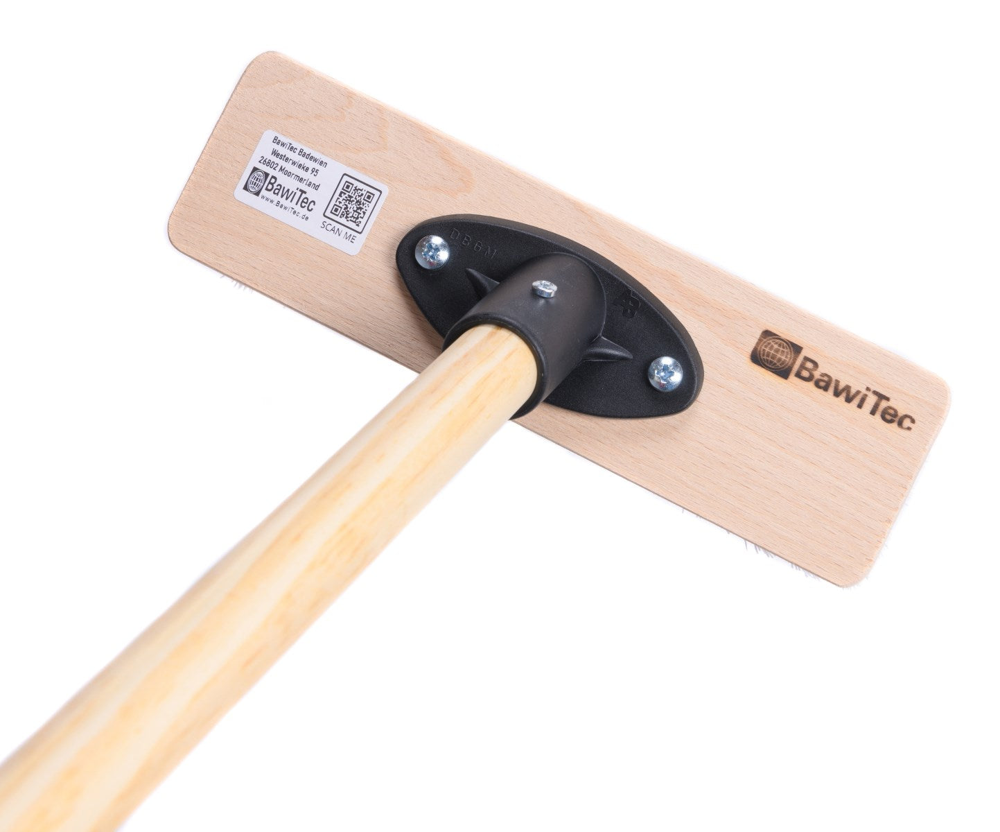 Schrubber 22cm mit Bart/Rand und passendem Holzstiel weiße Kunststoff-Borsten