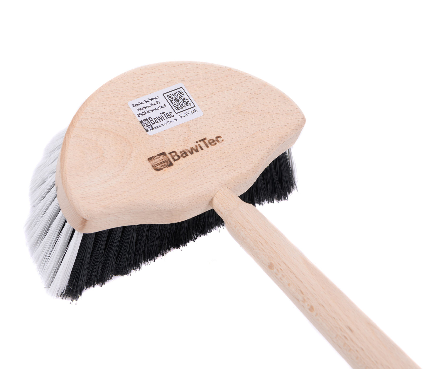 Waschbürste Fensterwascher Halbmond Form 20cm mit Stiel Hand-Holz-Griff 37cm Handwaschbürste