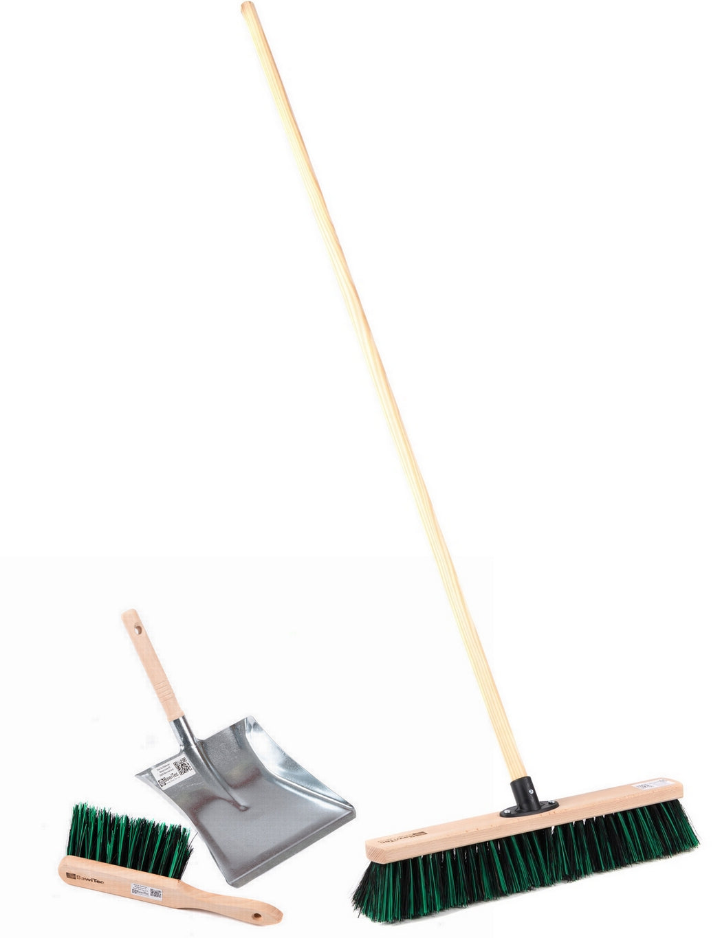 Broom BawiMix sweeping set 4 pieces. Width 40cm, wooden handle length 140cm, hand brush and metal dustpan, bristle mix