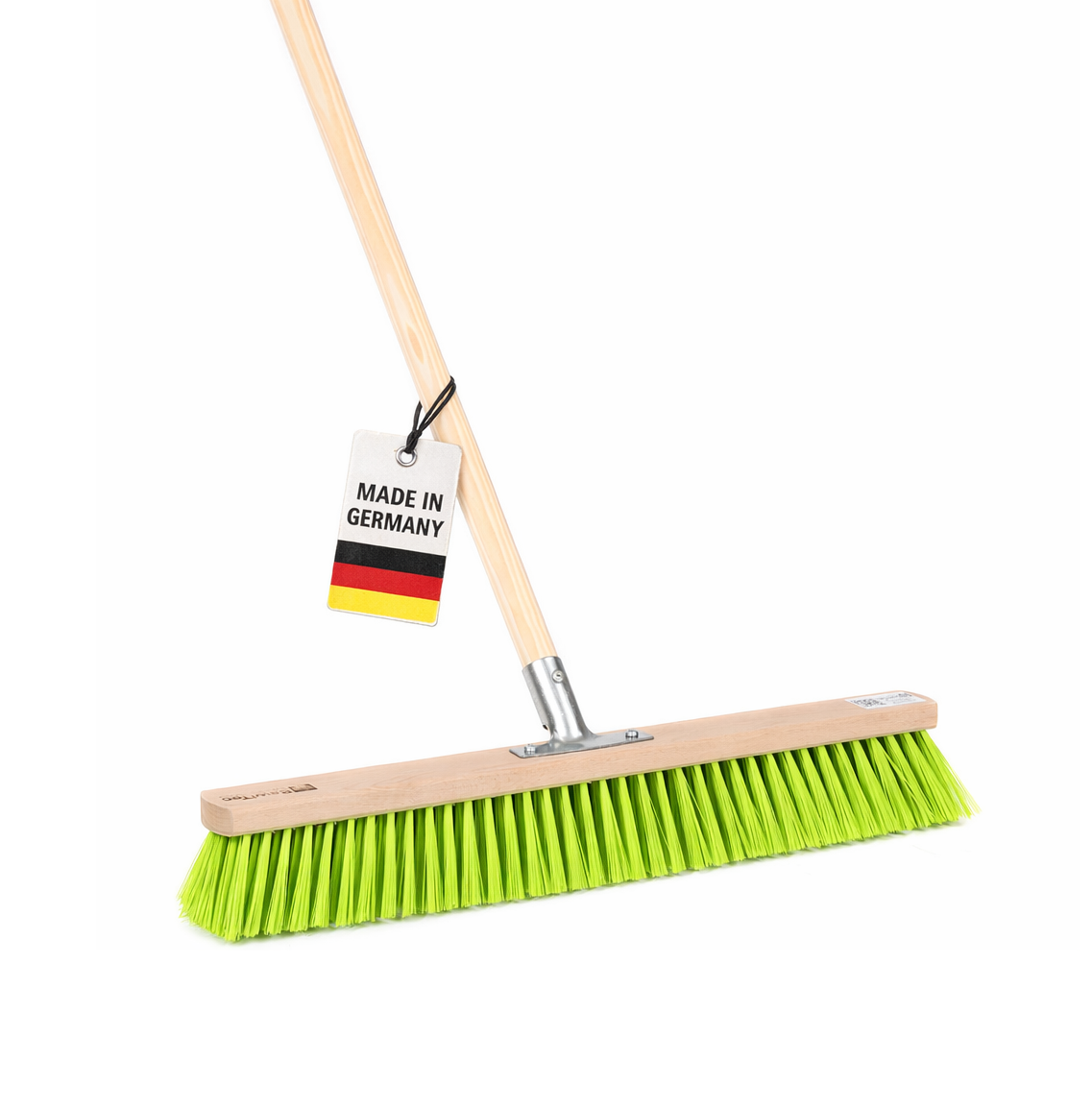 Professional street broom Eralon-Elaston bristles neon green with sturdy handle wooden handle garden broom