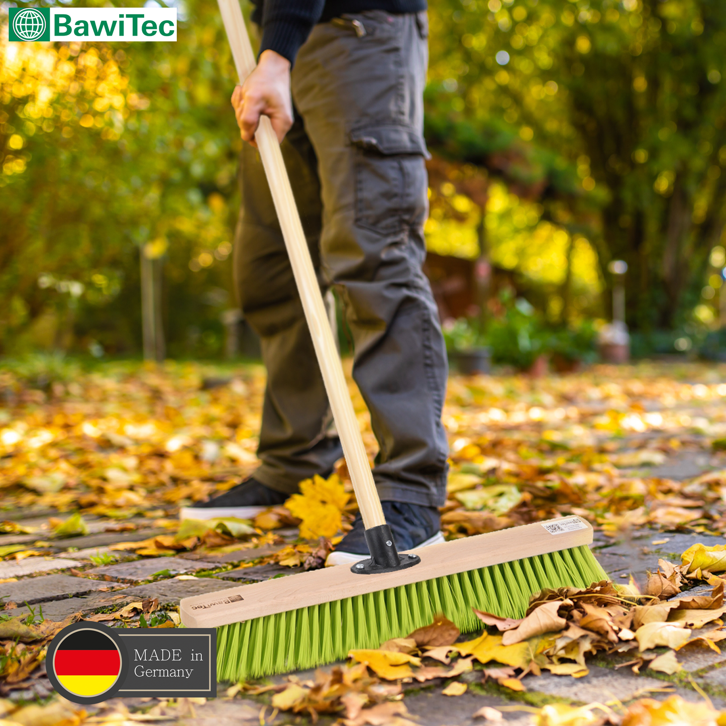 Profi Straßenbesen Eralon-Elaston-Borsten neongrün/grün mit Stiel Holzstiel Gartenbesen für draussen