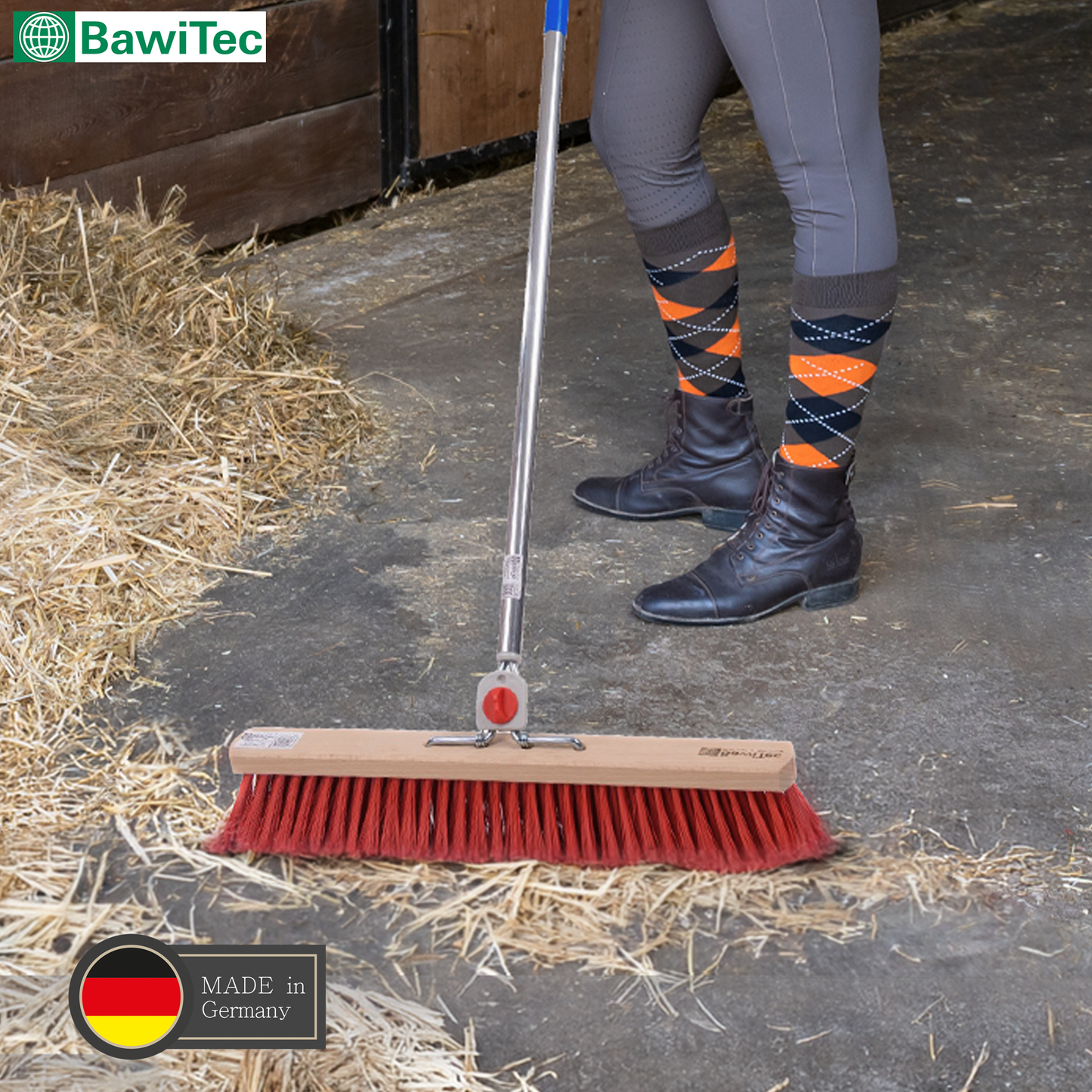 Professioneller Straßenbesen Elaston-Kunststoff-Borsten rot mit 4-Loch-Wechselsystem und Aluminiumstiel Länge 145cm