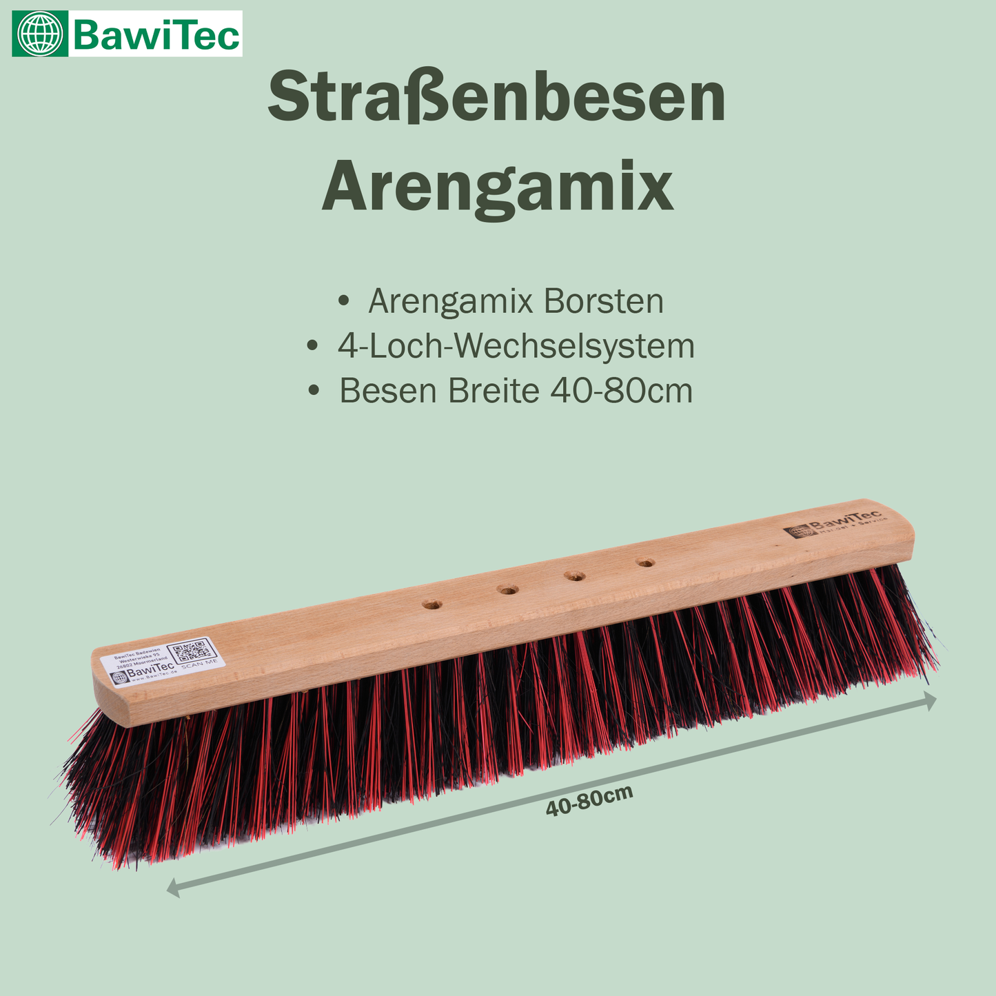 Profi Straßenbesen ArengaMix-Borsten mit 4-Loch-Wechselsystem und Metallstiel Länge 145cm Besen
