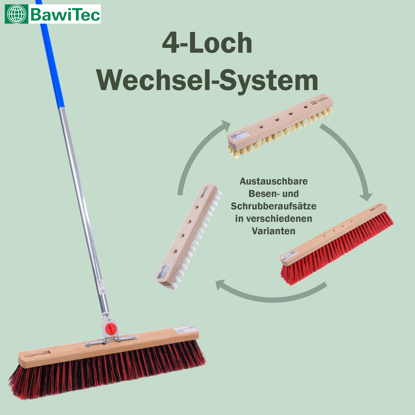 Profi Straßenbesen ArengaMix-Borsten mit 4-Loch-Wechselsystem und Metallstiel Länge 145cm Besen