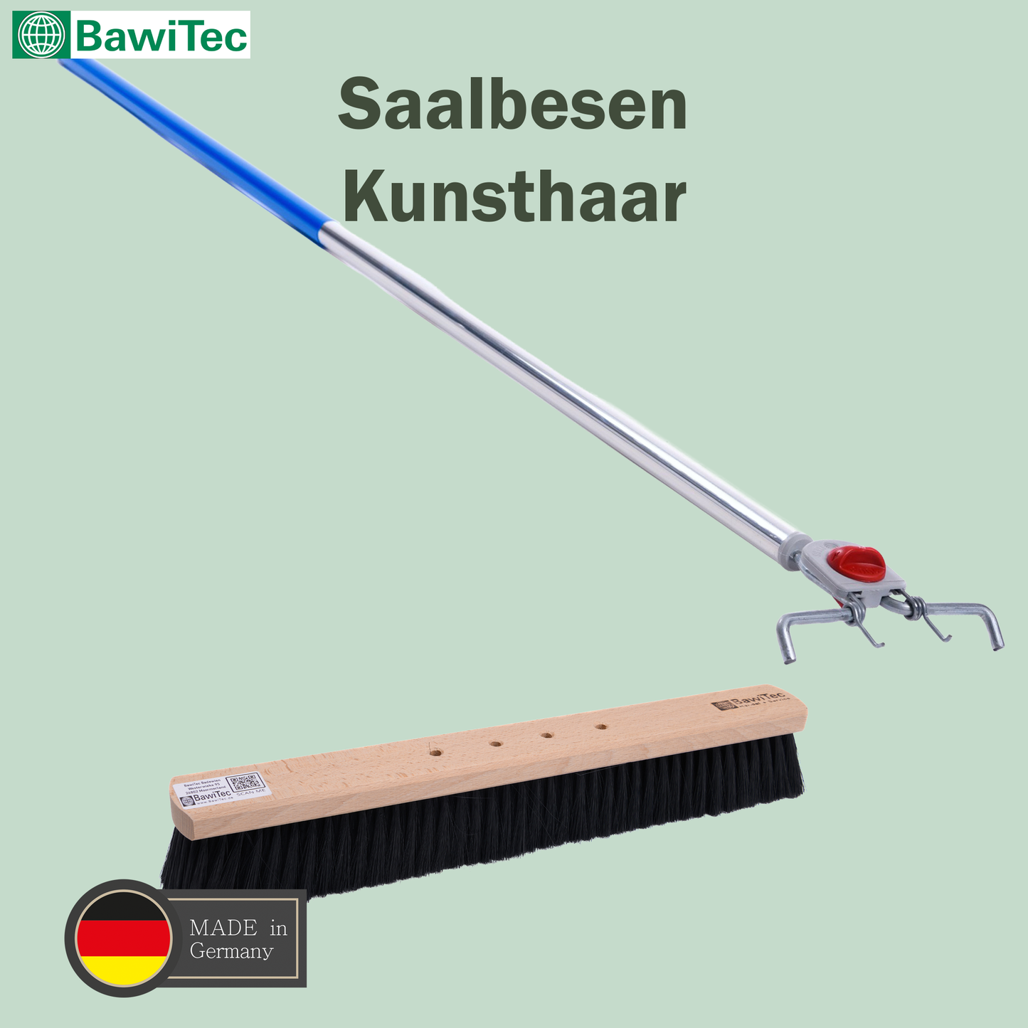 Profi Saalbesen Kunsthaar Borsten schwarz mit 4-Loch-Wechselsystem und Aluminiumstiel Stiel Länge 145cm