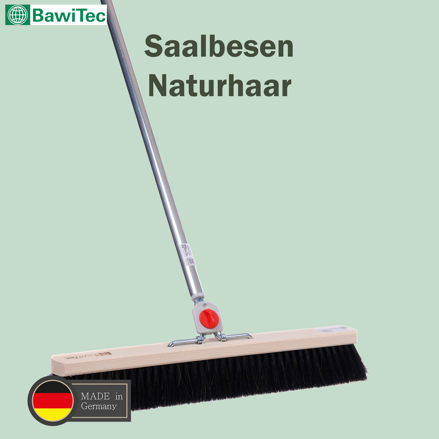 Naturhaar-Rosshaarbesen mit 4-Loch-Wechselsystem und Aluminiumstiel Saalbesen Metallstiel