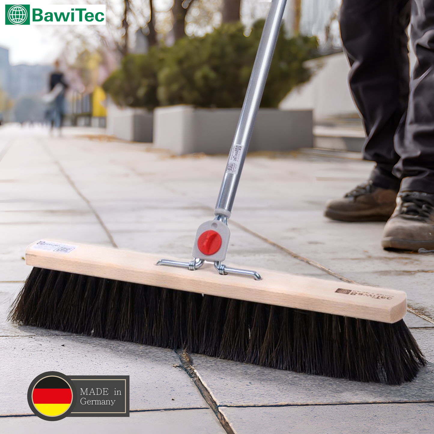 Street broom Arenga plant fiber bristles with 4-hole change system aluminum handle handle 