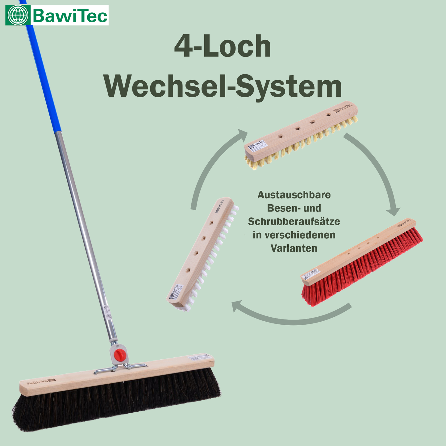 Street broom Arenga plant fiber bristles with 4-hole change system aluminum handle handle 