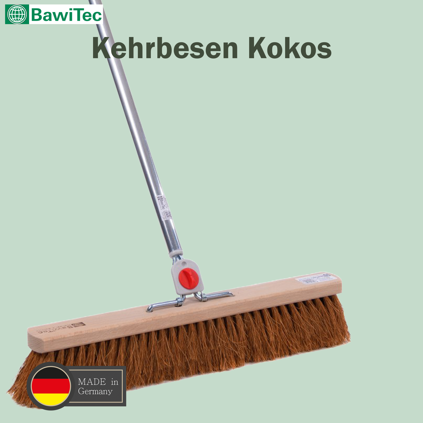 Kehrbesen Kokos-Borsten mit 4-Loch-Wechselsystem und Stiel 145cm Länge Naturfaser-Besen Kokosbesen