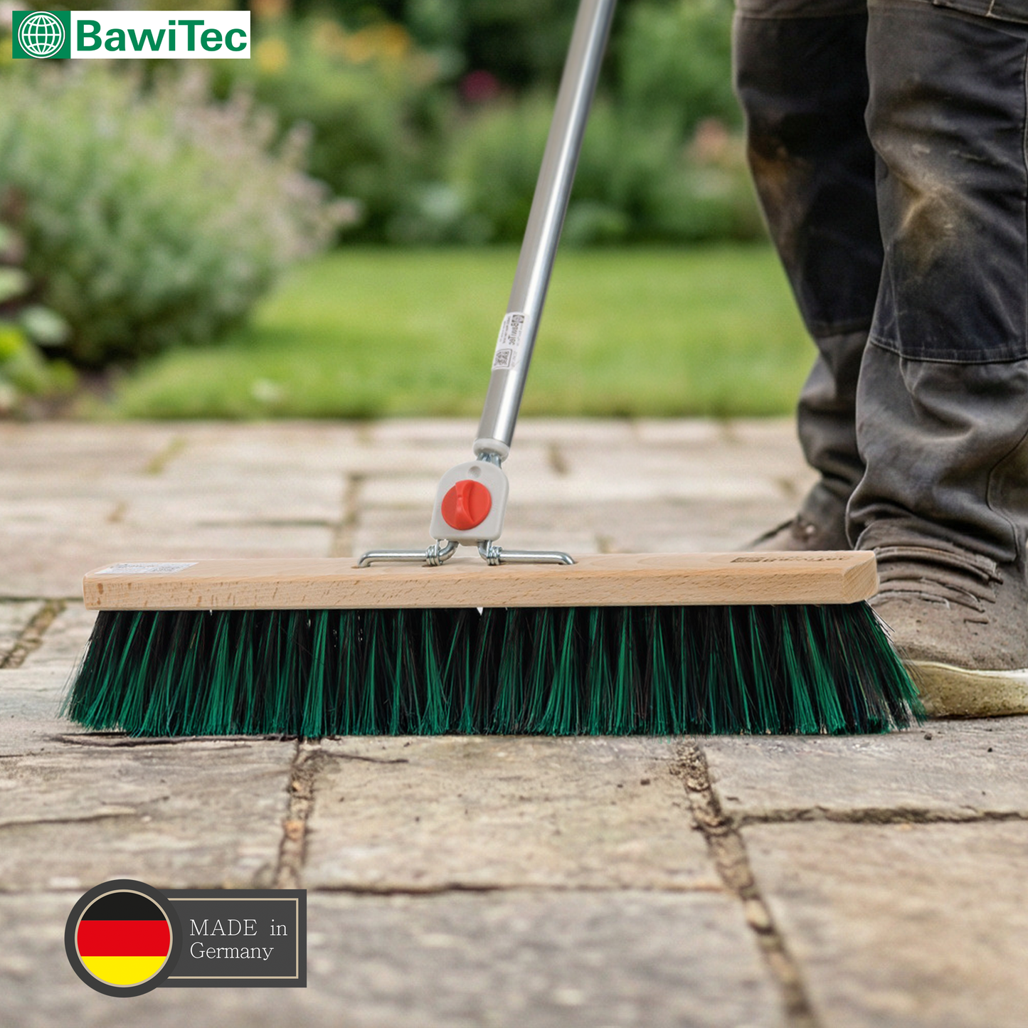 Professional street broom BawiMix bristles Arenga plastic bristles with 4-hole change system metal handle handle 