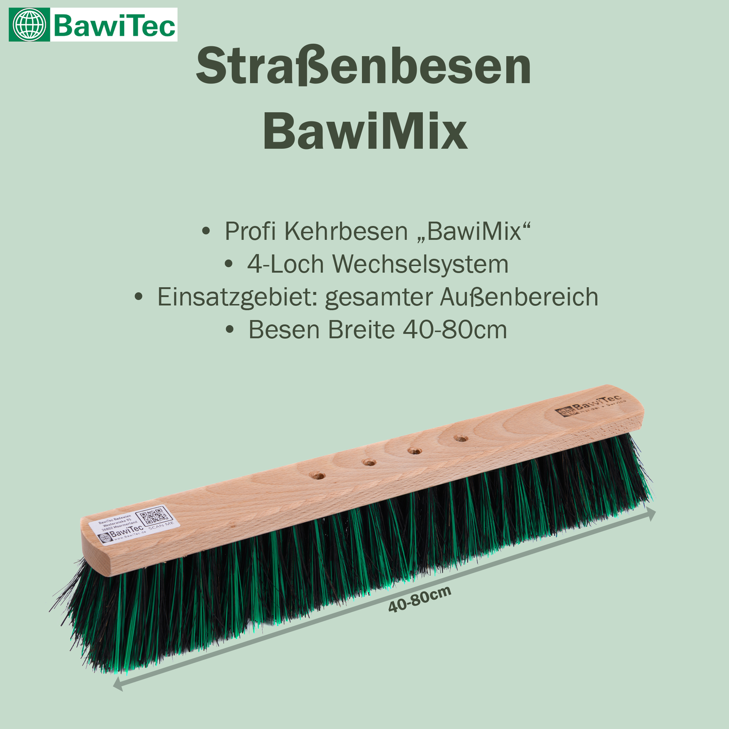 Professional street broom BawiMix bristles Arenga plastic bristles with 4-hole change system metal handle handle 
