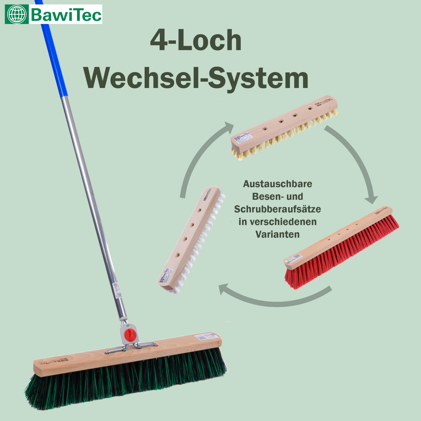 Professional street broom BawiMix bristles Arenga plastic bristles with 4-hole change system metal handle handle 