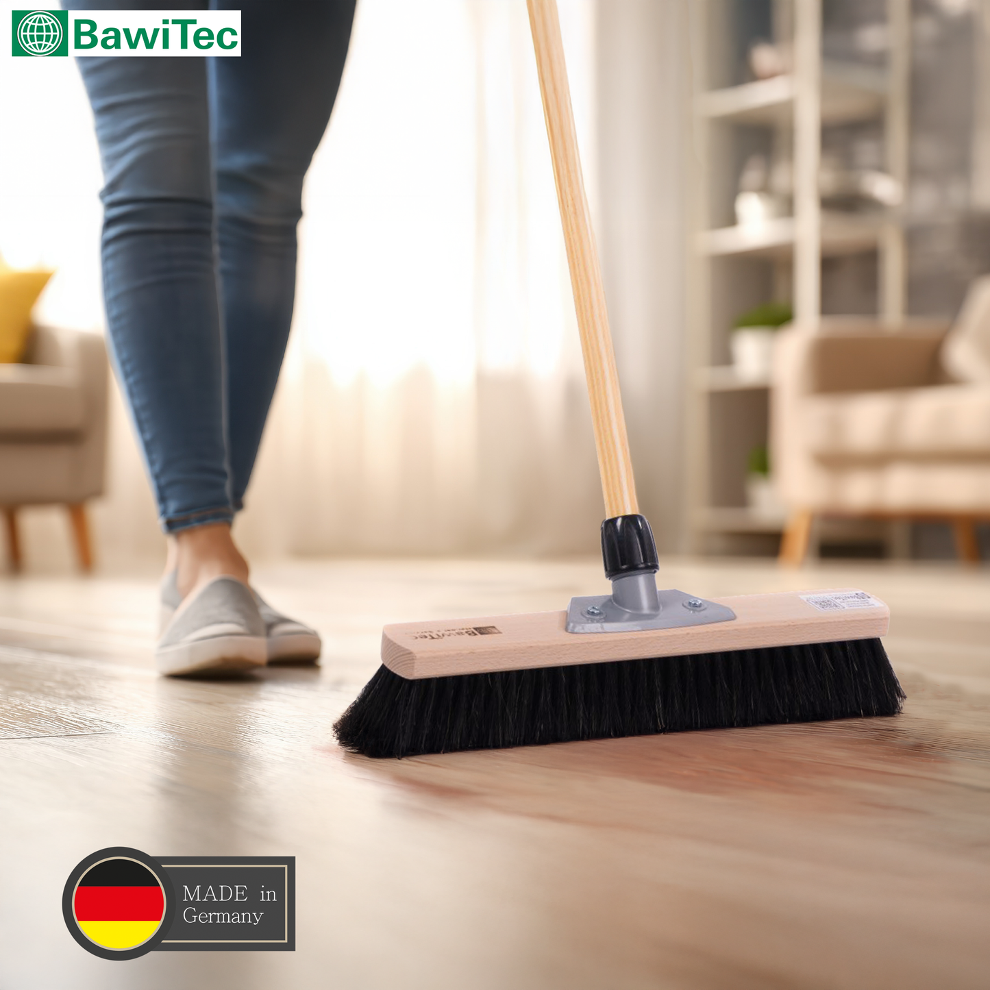 Sehr weicher Naturhaar-Rosshaarbesen mit Stiel Länge 120cm Kehrbesen XXL-Zimmerbesen