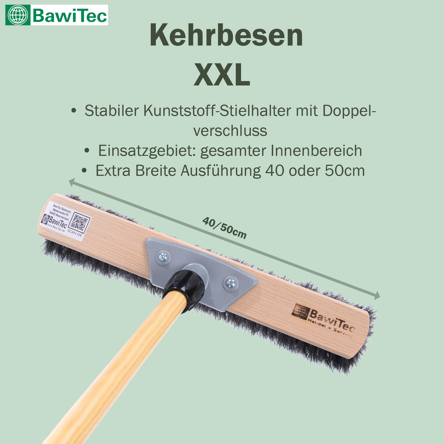 Sehr weicher Naturhaar-Rosshaarbesen mit Stiel Länge 120cm Kehrbesen XXL-Zimmerbesen