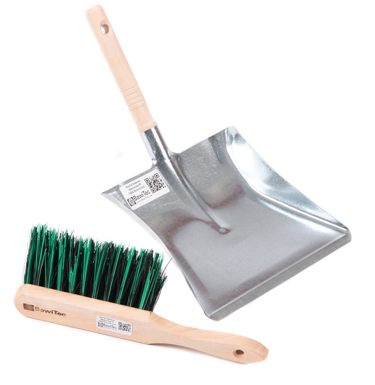 Broom BawiMix sweeping set 4 pieces. Width 40cm, wooden handle length 140cm, hand brush and metal dustpan, bristle mix 