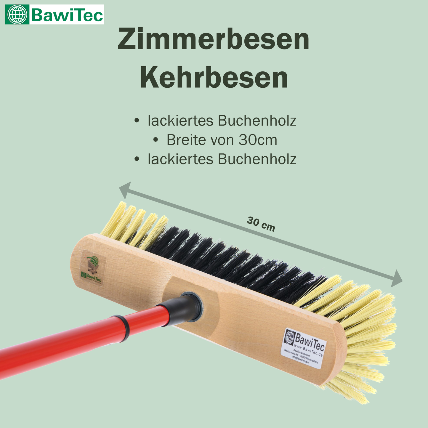 Angebot! Zimmerbesen Kehrbesen 30cm Kunsthaar-Borsten mit Teleskopstiel verstellbar 140cm