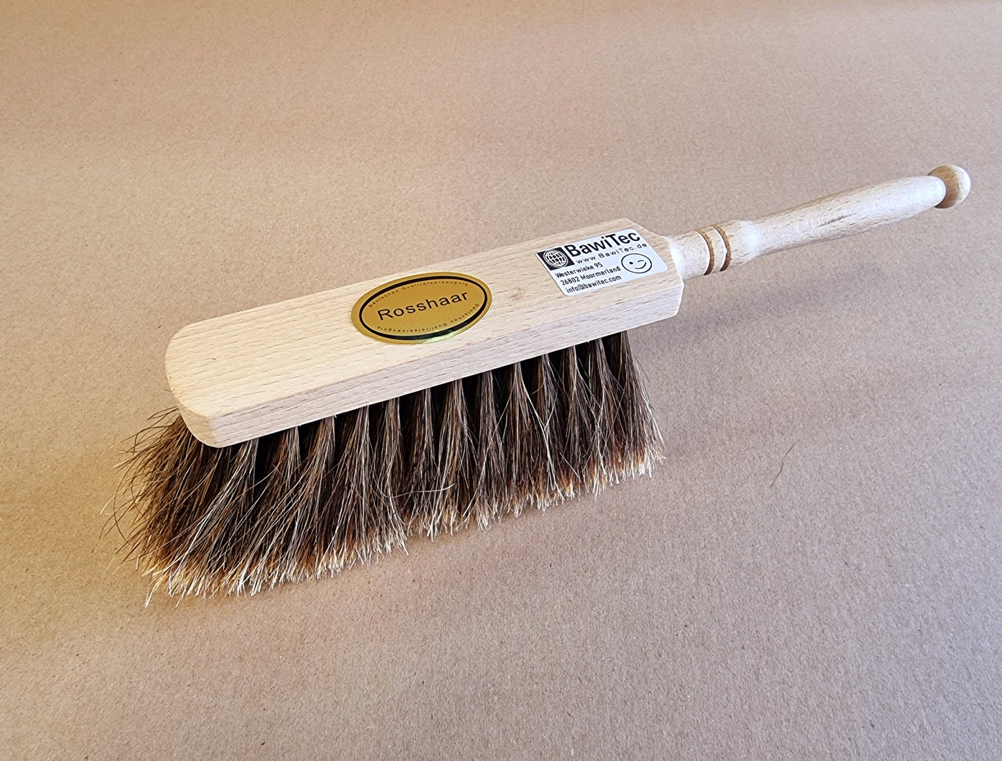 Real horsehair hand brush, very soft, turned from natural wood, length 30cm 