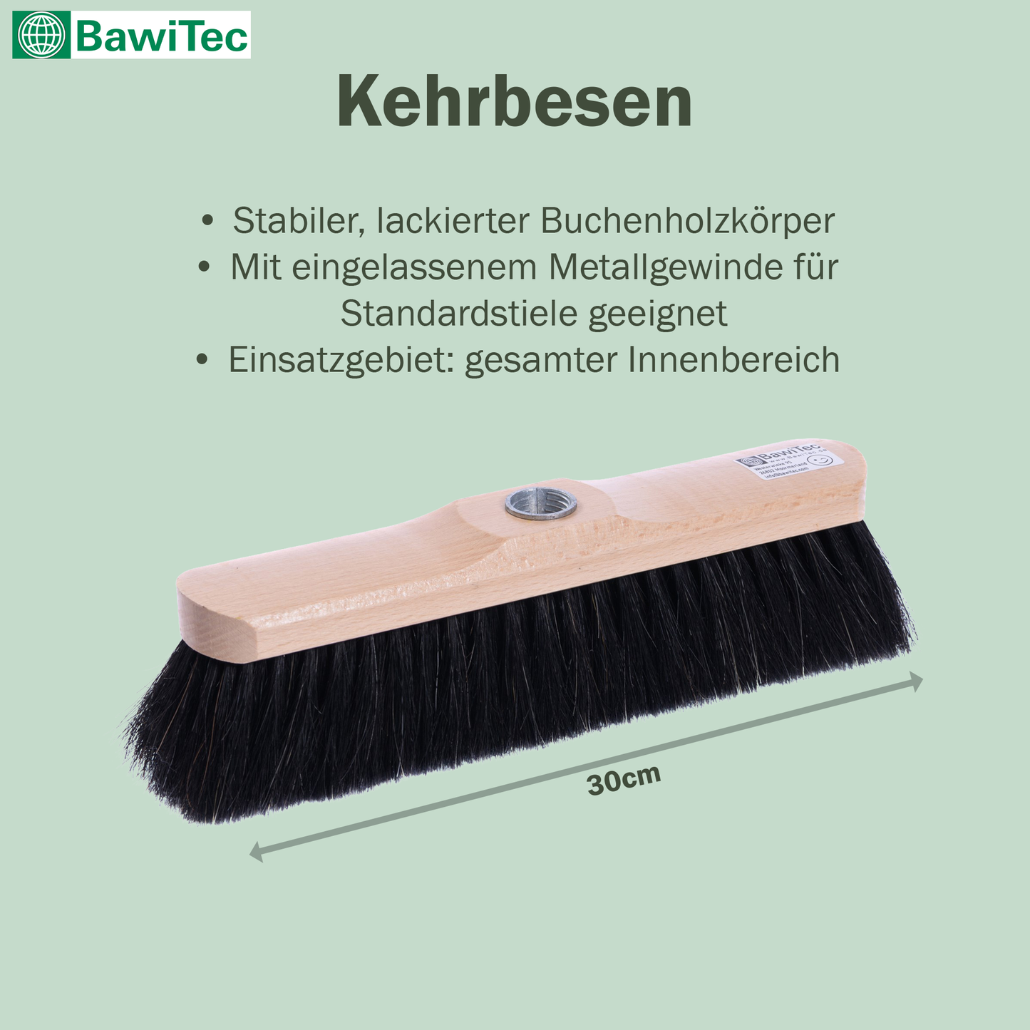 Rosshaar-Naturhaar Zimmerbesen Kehrbesen 30cm lackiert weiche Borsten mit oder oder Stiel