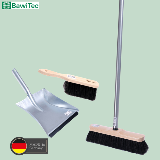 Rosshaarbesen Kehrset Komplett-Set inkl. Teleskopstiel Handfeger und Kehrschaufel