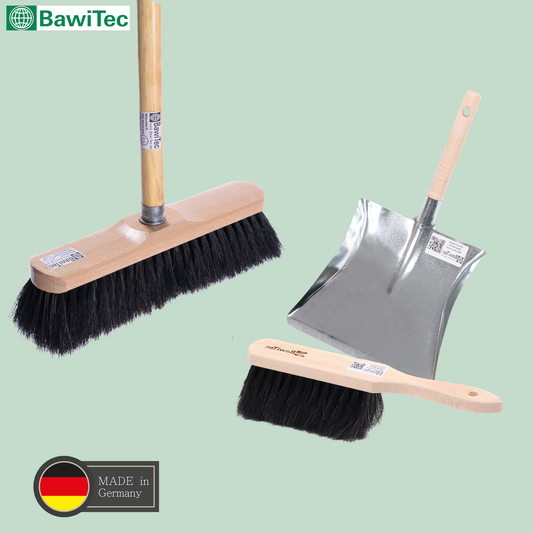 Komplett-Set Rosshaarbesen Zimmerbesen mit Holzstiel Handfeger und Kehrschaufel