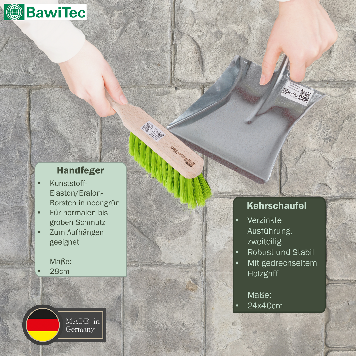 Professional garden broom complete set XL broom with hand brush, metal dustpan and garden handle