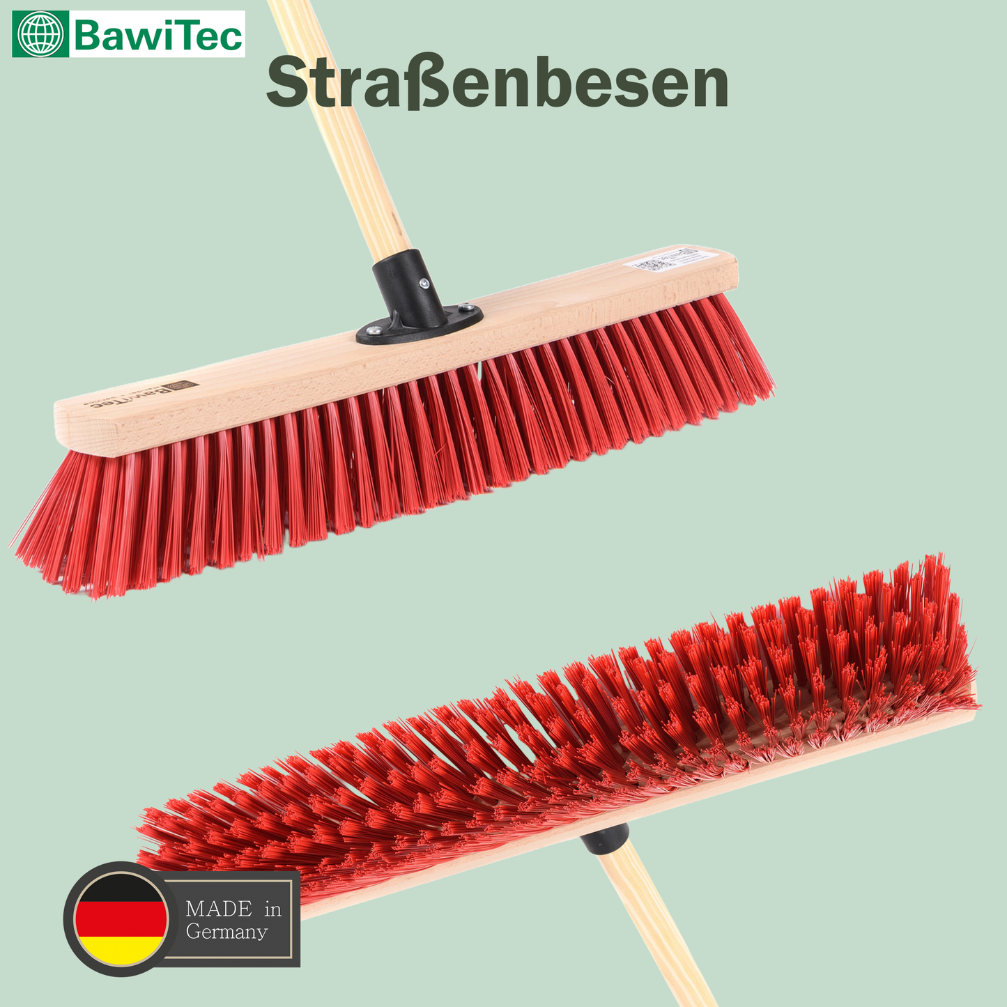 Klassicher Straßenbesen rote Kunststoff-Borsten mit Stiel/Besenstiel Werkstattbesen Garten etc.